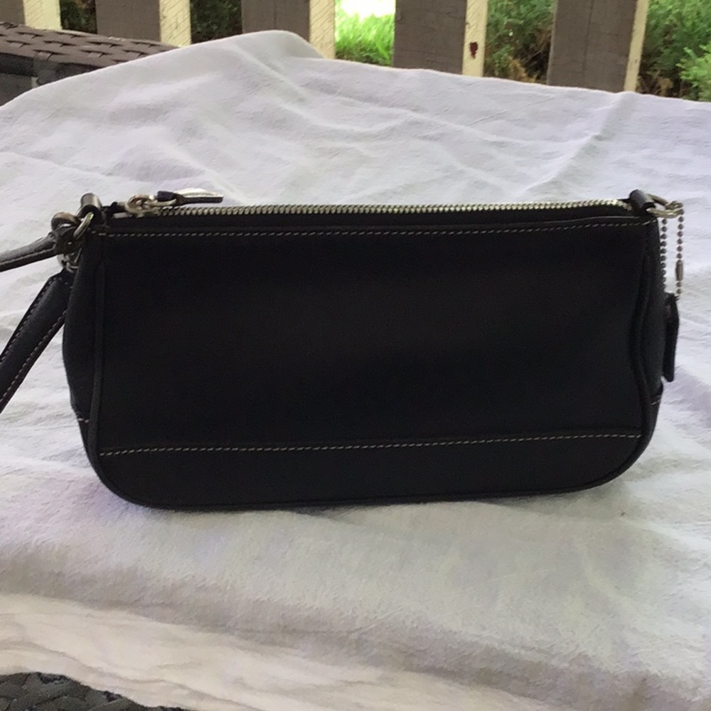 Coach black leather mini wristlit, like new